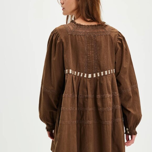 Free People Brown Boho Tea Time Mini Dress M - Picture 2 of 6